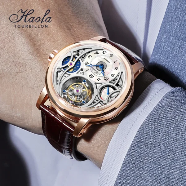 Haofa Manual Tourbillon Movement Watch for Men 12 O'clock Tourbillon Moonphase Skeleton Sapphire Mechanical Wristwatches 1939
