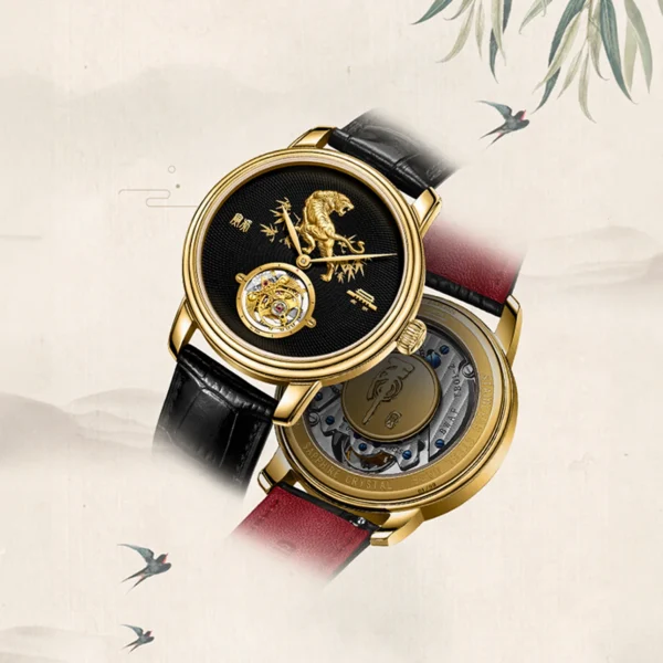 Beijing Year of the Tiger Tourbillon Watch 42mm mechanical watch automatic man business classic fashion men watch casual leather