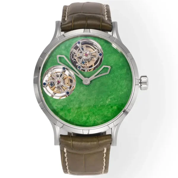 2025 New Luxury Men's Watch 45mm Dual Tourbillon Custom Carved Movement Painted Mother of Pearl Dial Automatic Watch