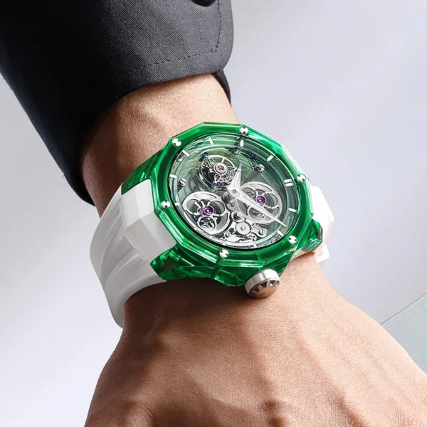 Haofa Crystal Transparent Mechanical Men's Watch Tourbillon Full Sapphire Case Manual Wristwatch 2388
