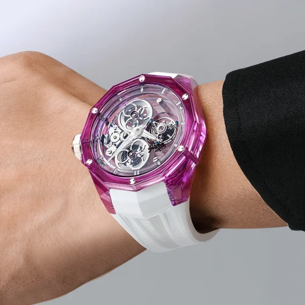 Haofa Crystal Transparent Mechanical Men's Watch Tourbillon Full Sapphire Case Manual Wristwatch 2388