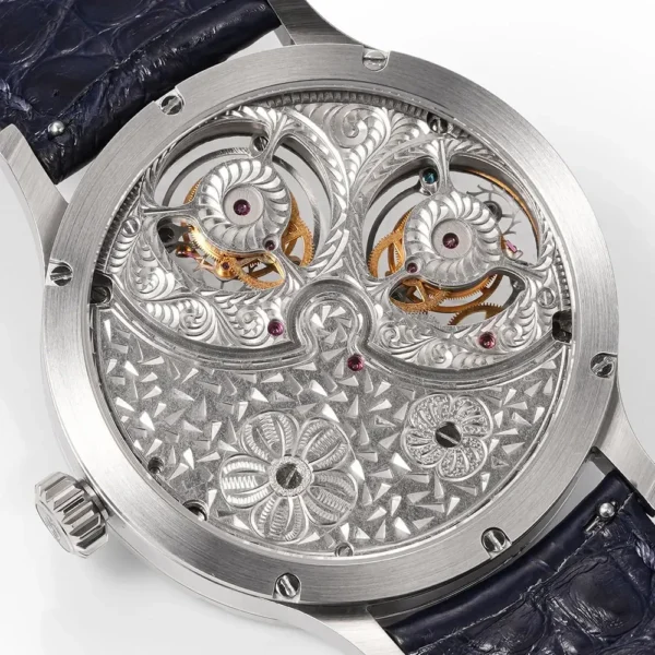 2025 New Luxury Men's Watch 45mm Dual Tourbillon Custom Carved Movement Painted Mother of Pearl Dial Automatic Watch