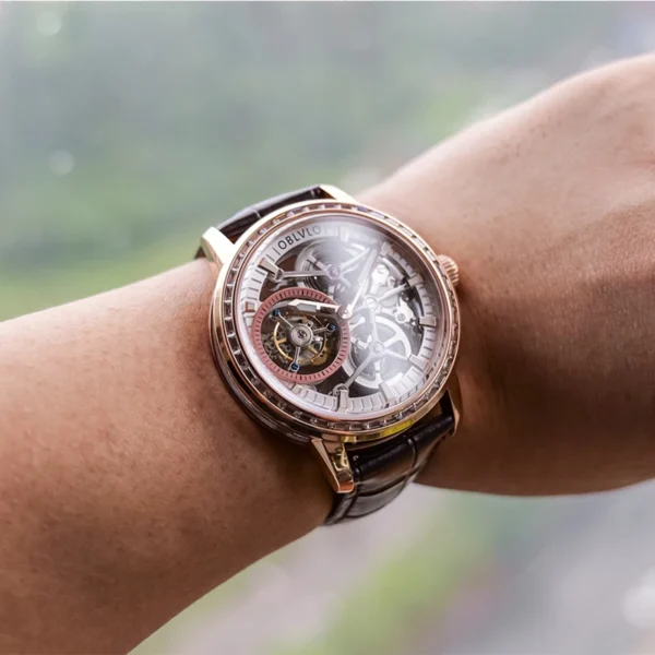 OBLVLO Flying Tourbillon Men Mechanical Watches Diamond Bezel Full Skeleton Dial Watches Super Luminous Sapphire Glass Men Watch