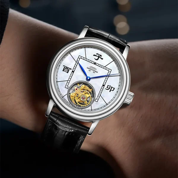 Beijing Han Style Tourbillon Watch 40mm mechanical watch automatic leather band business man watch men casual simple watch