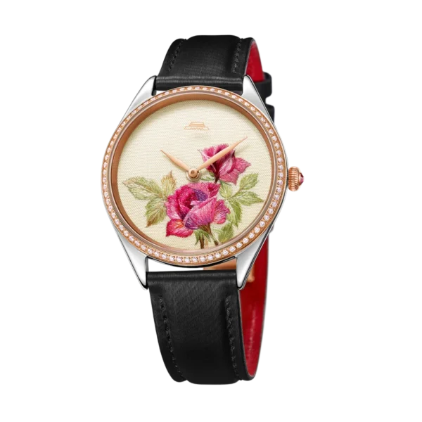 Beijing Suzhou Embroidery Rose Watch 38mm leather quartz wristwatch lady stainless steel elegant luxury woman watch fashion