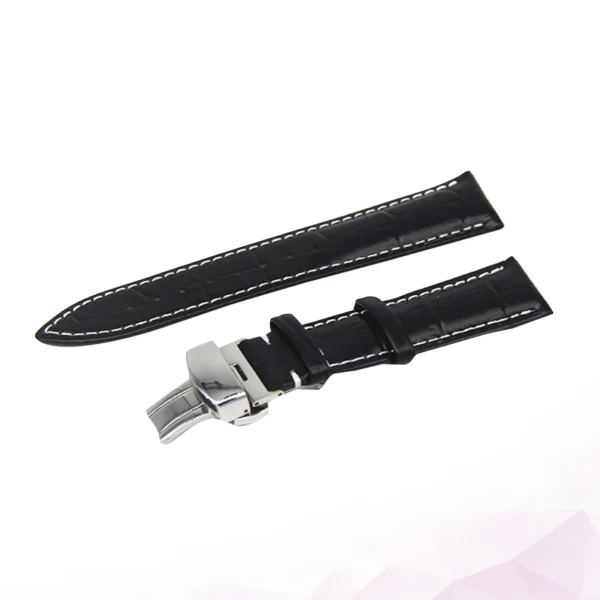18Mm Watch Band For Wristwatch Men Women Replacement Stylish Durable Premium Black White Line Strong Metal Clasp