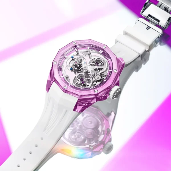 Haofa Crystal Transparent Mechanical Men's Watch Tourbillon Full Sapphire Case Manual Wristwatch 2388