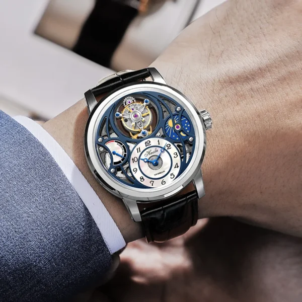 Haofa Manual Tourbillon Movement Watch for Men 12 O'clock Tourbillon Moonphase Skeleton Sapphire Mechanical Wristwatches 1939