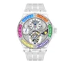 Haofa Luxury K9 Crystal Skeleton Tourbillon Mechanical Watch For Men GMT Flying Tourbillon Sapphire Wristwatches Day and Night