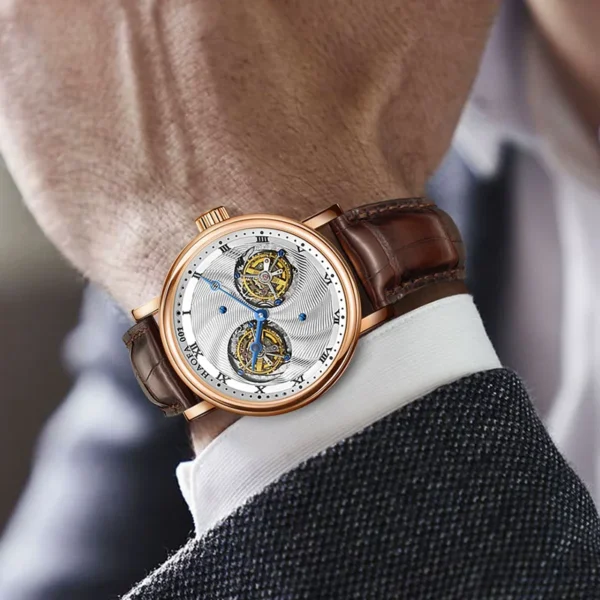 Haofa 18K Solid Gold Double Tourbillon Manual Mechanical Mens Watch Sapphire Business Casual Watches for Man K001