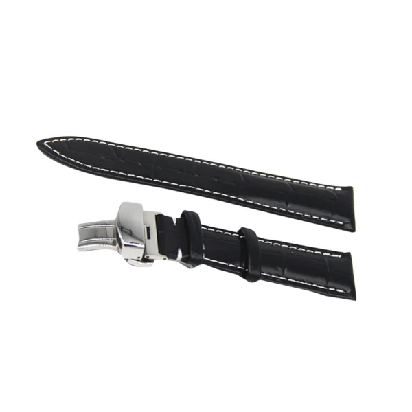 18Mm Watch Band For Wristwatch Men Women Replacement Stylish Durable Premium Black White Line Strong Metal Clasp