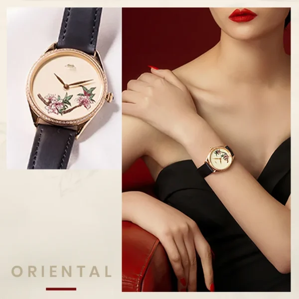 Beijing Suzhou Embroidery Peach Blossom Watch 38mm quartz wristwatch lady fashion luxury woman watch women dress leather watch