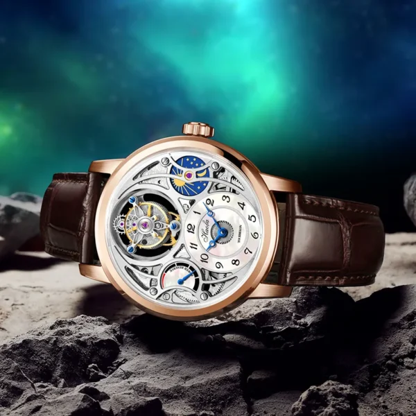 Haofa Manual Tourbillon Movement Watch for Men 12 O'clock Tourbillon Moonphase Skeleton Sapphire Mechanical Wristwatches 1939