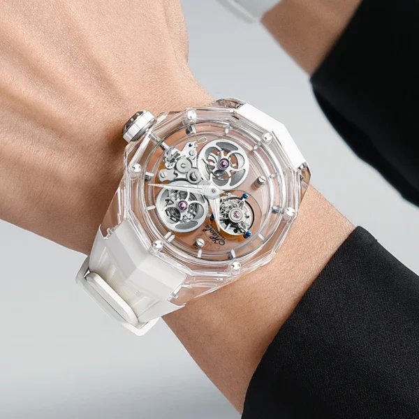 Haofa Crystal Transparent Mechanical Men's Watch Tourbillon Full Sapphire Case Manual Wristwatch 2388