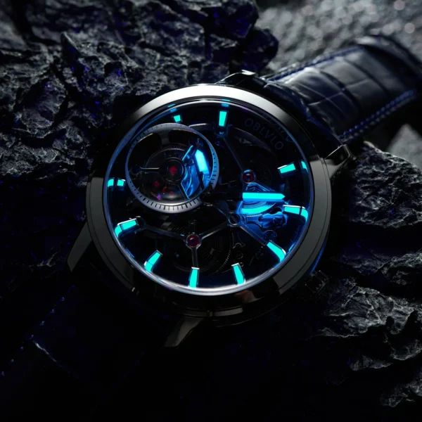 OBLVLO Flying Tourbillon Men Mechanical Watches Diamond Bezel Full Skeleton Dial Watches Super Luminous Sapphire Glass Men Watch