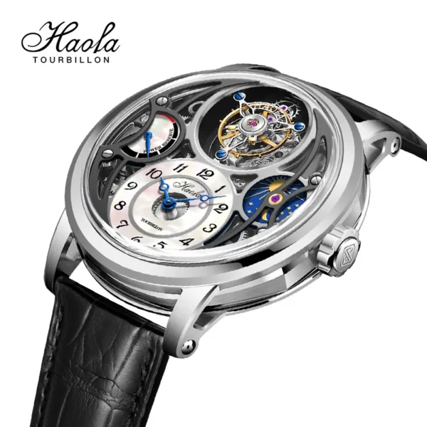 Haofa Manual Tourbillon Movement Watch for Men 12 O'clock Tourbillon Moonphase Skeleton Sapphire Mechanical Wristwatches 1939